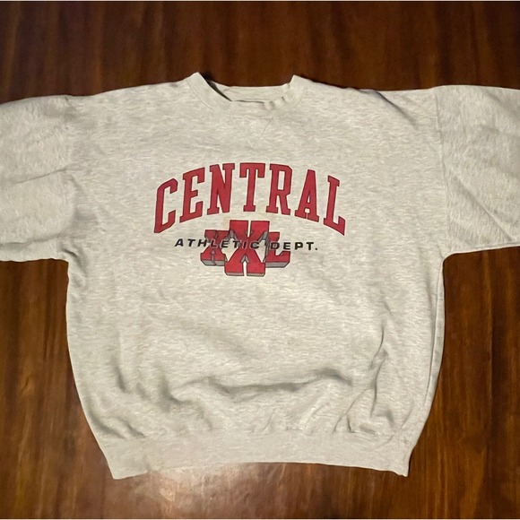 Vtg Central Athletic Dept Crewneck Sweatshirt Gray Red College Mens XL Gear - Picture 1 of 7